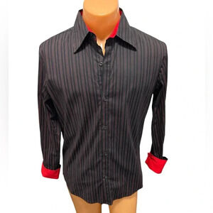 Pop Icon Clothing Men's Sz Med Black w/Red Stripe Long Sleeve Button Down Disco